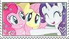 fluttershy , pinkie pie and rarity from my little pony the series hugging each other