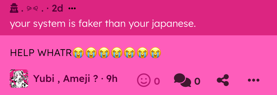 “your system is faker than your japanese.” what does that MEAN!!!